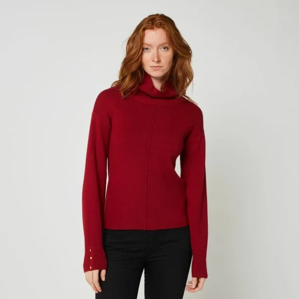 boutique en ligne Nouveau ❤️ IN EXTENSO Pull Col Roulé Rouge Bordeaux Femme 😍 1