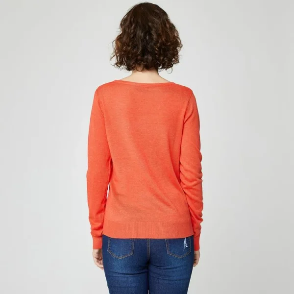 Nouveau 🛒 IN EXTENSO Pull Col V Orange Femme 🧨 à prix très bas 3