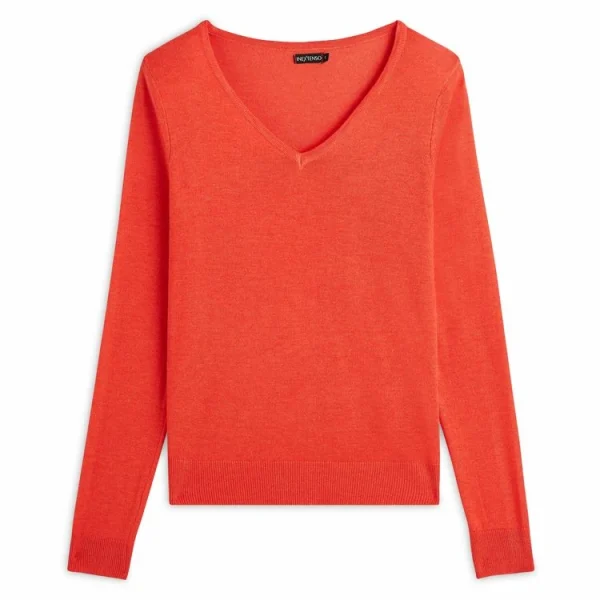 Nouveau 🛒 IN EXTENSO Pull Col V Orange Femme 🧨 à prix très bas 4