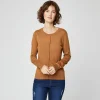 Grosses soldes 🥰 IN EXTENSO Gilet Col Rond Boutonné Beige Camel Femme 🛒 soldes en ligne 11