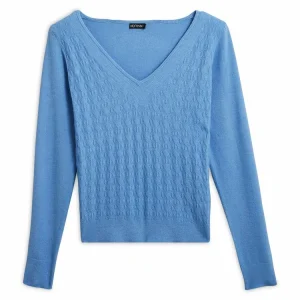 pas cher Le moins cher 😀 IN EXTENSO Pull Col V En Maille Bleu Femme 🔥 9