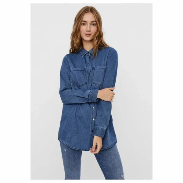 Le moins cher 😉 Vero Moda Chemise Longue En 👖 JeansFemme 🧨 authentiques 1