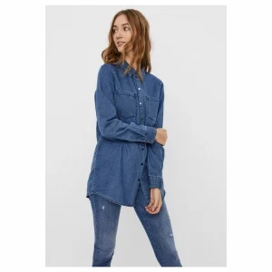 Le moins cher 😉 Vero Moda Chemise Longue En 👖 JeansFemme 🧨 authentiques 10