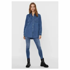 Le moins cher 😉 Vero Moda Chemise Longue En 👖 JeansFemme 🧨 authentiques 12