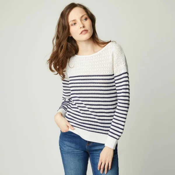 Livraison Standard/Rapide Tout neuf 🔔 IN EXTENSO Pull Marinière Col Bateau Femme 👏 1