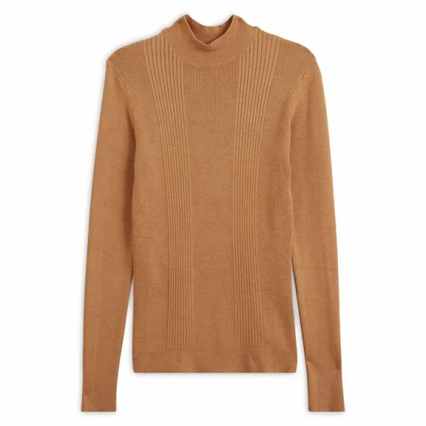 garantis authentique Top 10 🛒 IN EXTENSO Pull Col Montant Beige Camel Femme ✔️ 1