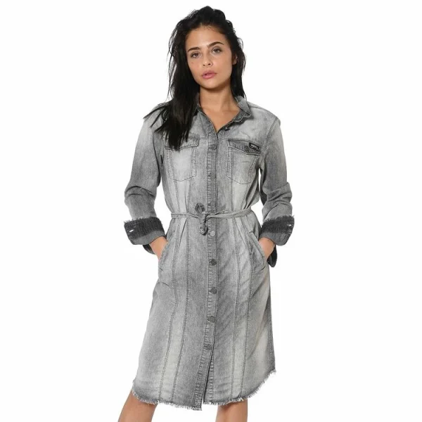 boutique pas cher Bon marché ✨ VONDUTCH Robe Denim Léger Effet Usé Et Franges Brook 💯 1