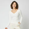 Sortie ⭐ IN EXTENSO Pull Col V En Maille Blanc Femme 🛒 Prix très abordable 20