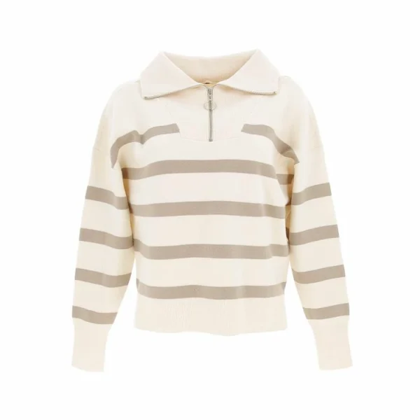 Promo 😍 Vero Moda Sweat Demi Zip Camioneur Vero Moda Vmsaba Stripe Ls Highneck Blouse Ga Noos Beige 12-10 👍 Meilleur Prix Garanti 1